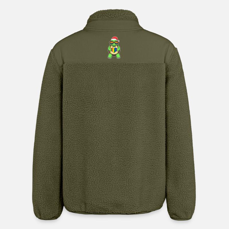 Turtle Rainbow Christmas - Relaxed Fit Unisex Sherpa Jacket by Stanley/Stella - khaki