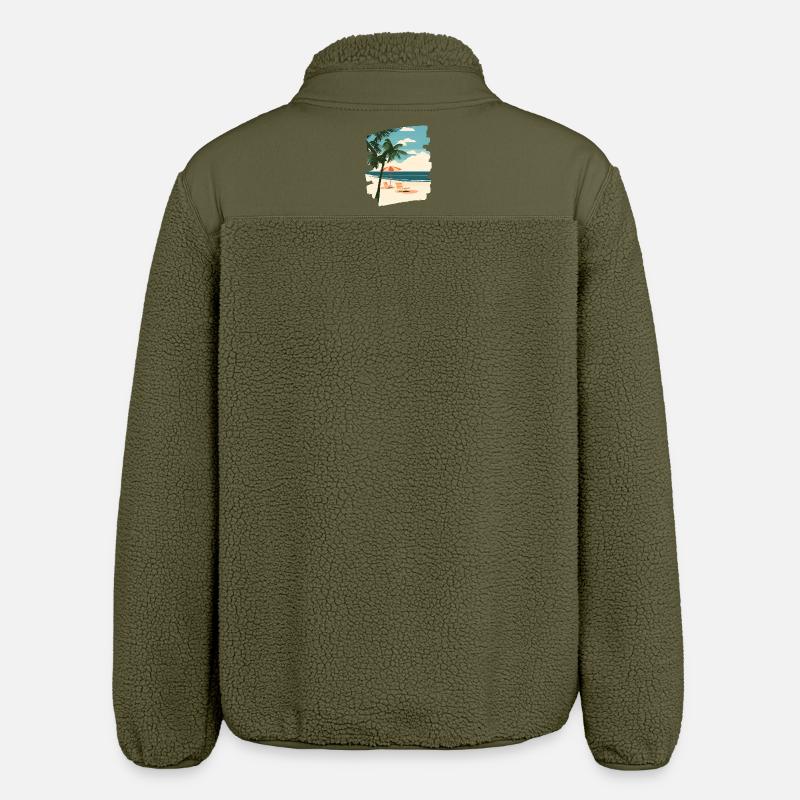 Beach Palm Trees Sun Summer - Relaxed Fit Unisex Sherpa Jacket by Stanley/Stella - khaki