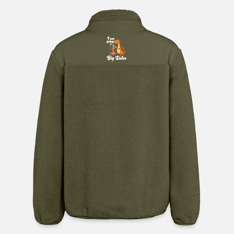 Werde eine große Schwester Dino - Relaxed Fit Unisex Sherpajacke von Stanley/Stella - Khaki
