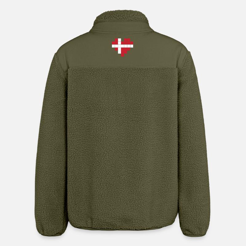 Pixel Heart Drapeau du Danemark - Veste sherpa unisexe coupe décontractée Stanley/Stella - kaki