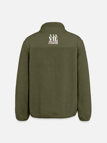 Life and Love Red Hearts - Relaxed Fit Unisex Sherpa Jacket by Stanley/Stella - khaki