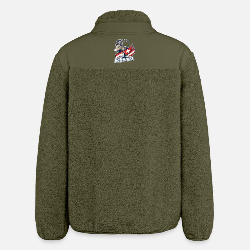 Bouquetin alpin avec drapeau suisse - Veste sherpa unisexe coupe décontractée Stanley/Stella - kaki