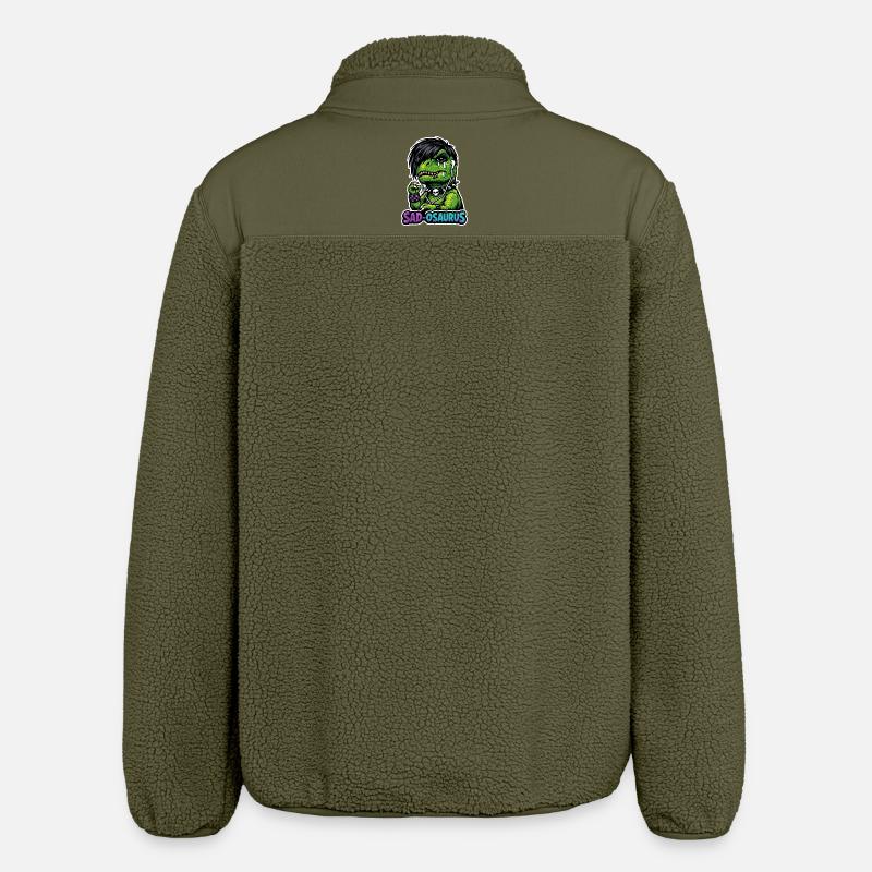 Emo Dinosaur, Sad Dino, Emotional - Relaxed Fit Unisex Sherpa Jacket by Stanley/Stella - khaki
