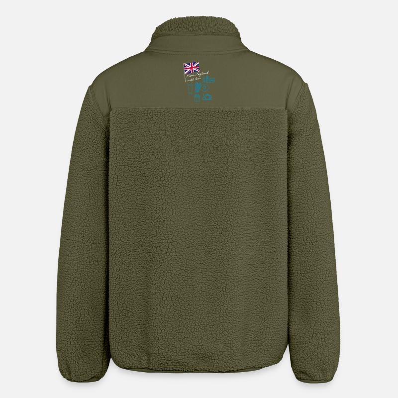 EXANGLIA (Blue + White Text) - Relaxed Fit Unisex Sherpa Jacket by Stanley/Stella - khaki