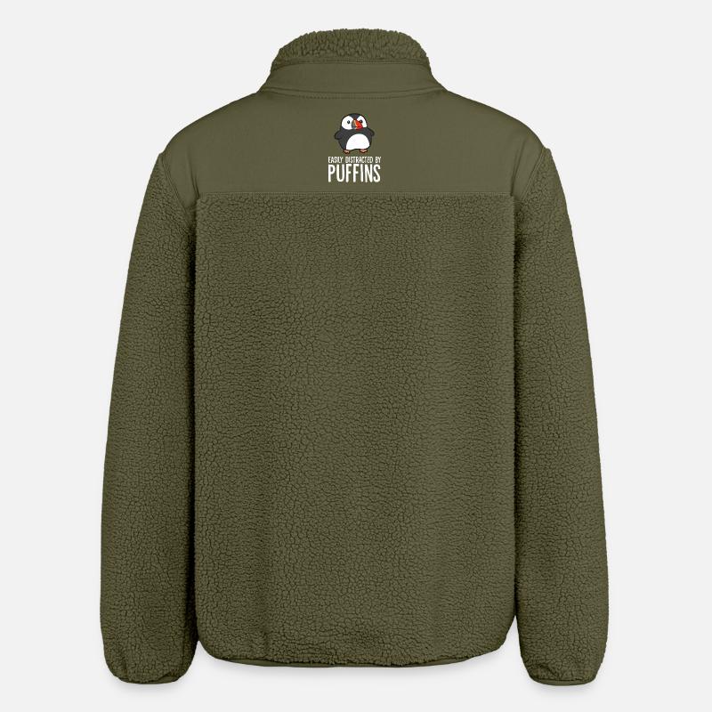 Penguin Distracted by Puffins - Relaxed Fit Unisex Sherpa Jacket by Stanley/Stella - khaki