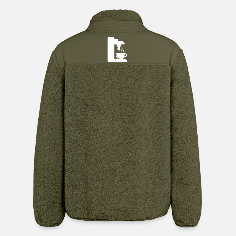 Espresso Machine Outline Coffee Illustration - Relaxed Fit Unisex Sherpa Jacket by Stanley/Stella - khaki