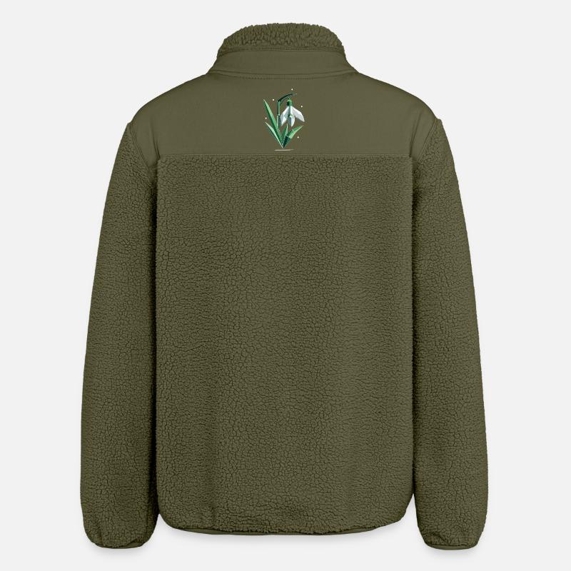 Delicate Polygonal Snowdrop Illustration - Relaxed Fit Unisex Sherpa Jacket by Stanley/Stella - khaki