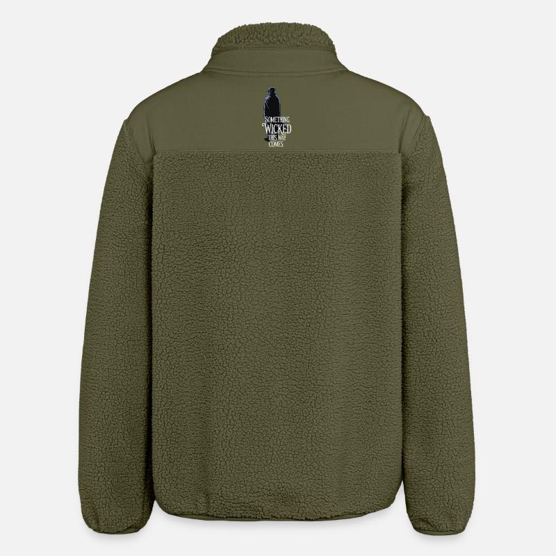 Dunkle Kapuzenfigur mit Zitat - Relaxed Fit Unisex Sherpajacke von Stanley/Stella - Khaki