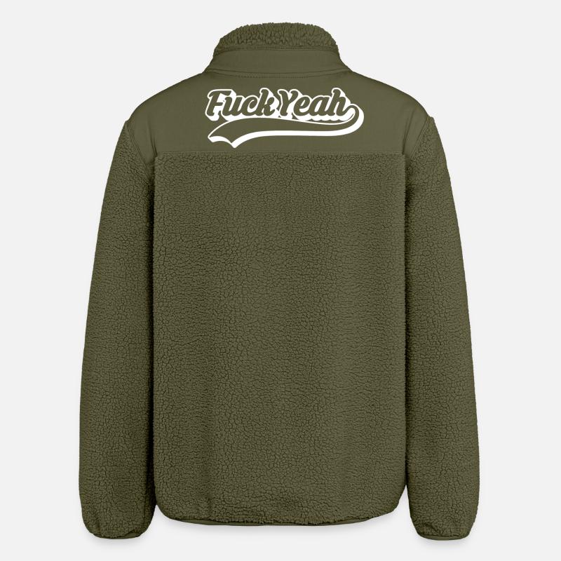 Retro Style 'Fuck Yeah' Script - Relaxed Fit Unisex Sherpa Jacket by Stanley/Stella - khaki