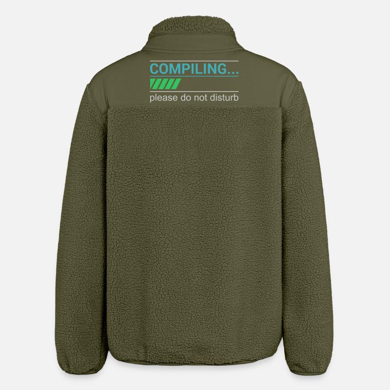 Funny Programmer T-Shirt - Compiling Please - Relaxed Fit Unisex Sherpa Jacket by Stanley/Stella - khaki