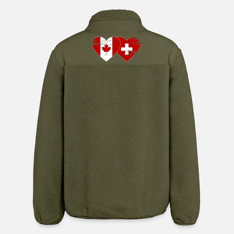 Cœur du drapeau Canada Suisse utilisé - Veste sherpa unisexe coupe décontractée Stanley/Stella - kaki