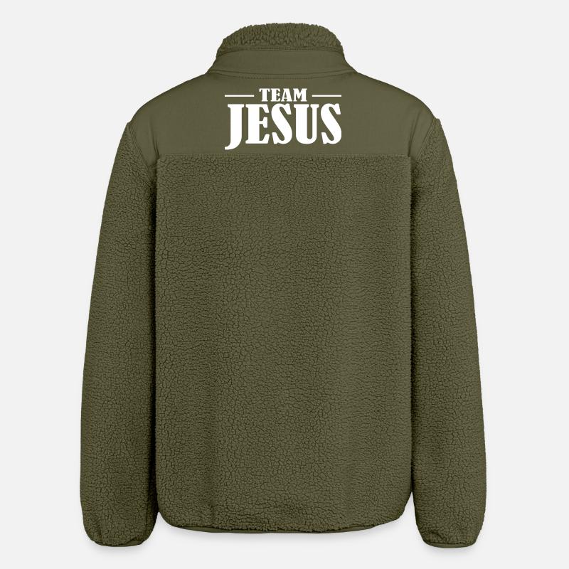 Team Jesus Lettering Design - Relaxed Fit Unisex Sherpa Jacket by Stanley/Stella - khaki