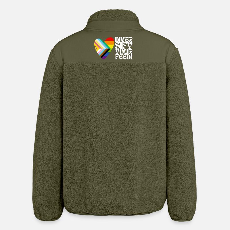 🌈♿ Diversify Your Feed–Progress Pride&Disability - Relaxed Fit Unisex Sherpa Jacket by Stanley/Stella - khaki