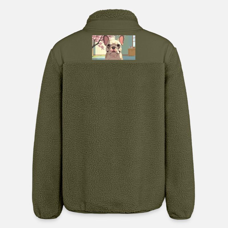 Bouledogue mignon dans un style animé - Veste sherpa unisexe coupe décontractée Stanley/Stella - kaki