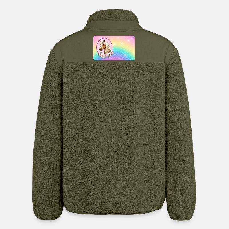 Pferd mit Blumen und Glitter Regenbogen - Relaxed Fit Unisex Sherpajacke von Stanley/Stella - Khaki