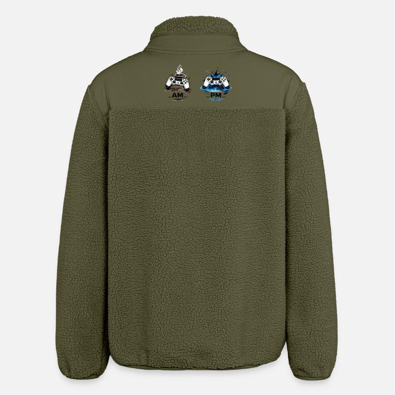AM Coffee PM Gaming - Relaxed Fit Unisex Sherpa Jacket by Stanley/Stella - khaki