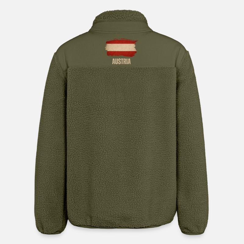 Austrian grunge flag, Austrian pride - Relaxed Fit Unisex Sherpa Jacket by Stanley/Stella - khaki