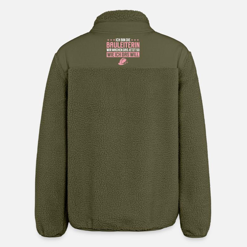 Construction Manager Funny Saying Construction Site - Relaxed Fit Unisex Sherpa Jacket by Stanley/Stella - khaki