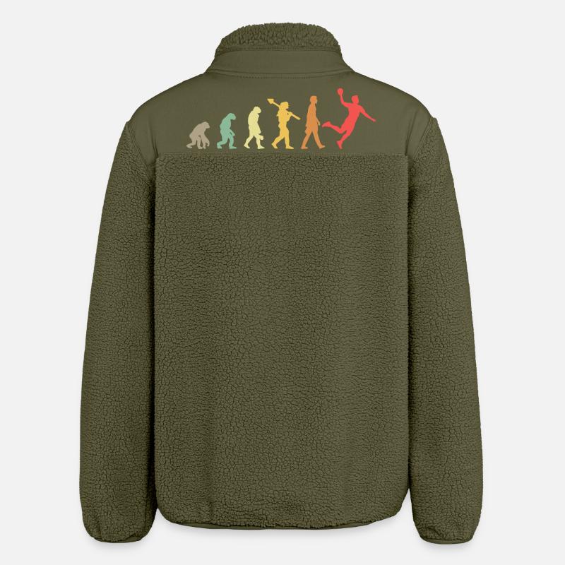 Handball Evolution Handballer Entwicklung Retro - Relaxed Fit Unisex Sherpajacke von Stanley/Stella - Khaki