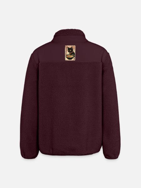 Kawaii Cat Ramen Illustration - Relaxed Fit Unisex Sherpa Jacket by Stanley/Stella - maroon