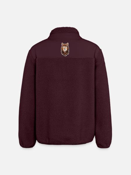 Wolf's Head (Brown Fur) - Relaxed Fit Unisex Sherpa Jacket by Stanley/Stella - maroon