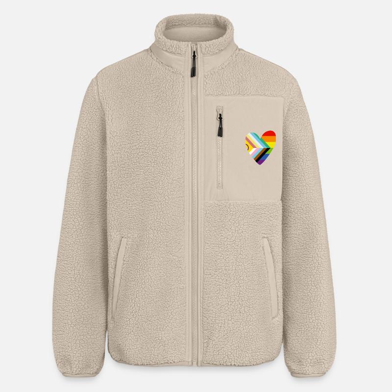 🌈 Herz – Progress Pride & Disability Flag - Relaxed Fit Unisex Sherpajacke von Stanley/Stella - Beige