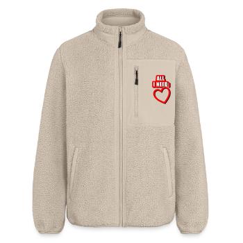 All i need is Heart (Vectorgraphic) - Relaxed Fit Unisex Sherpajacke von Stanley/Stella - Beige - Vorne - AI Model Male 178 light (178cm) & AI Model Female 172 light (172cm)