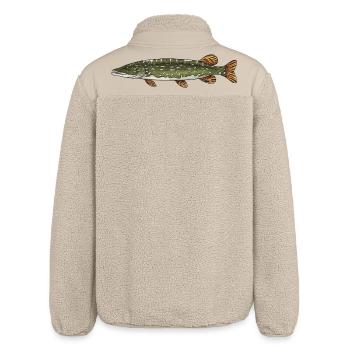 Pike Predator Fish Fishing Design - Relaxed Fit Unisex Sherpa Jacket by Stanley/Stella - beige - Back