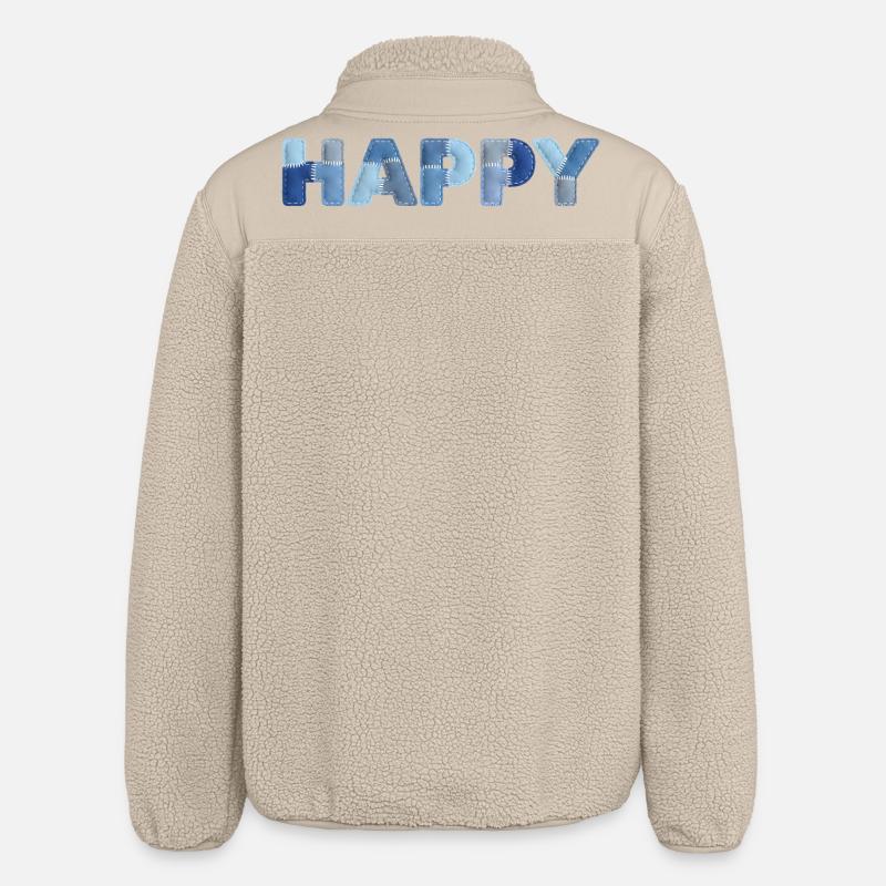 HAPPY Denim Patchwork New Trend - Relaxed Fit Unisex Sherpa Jacket by Stanley/Stella - beige