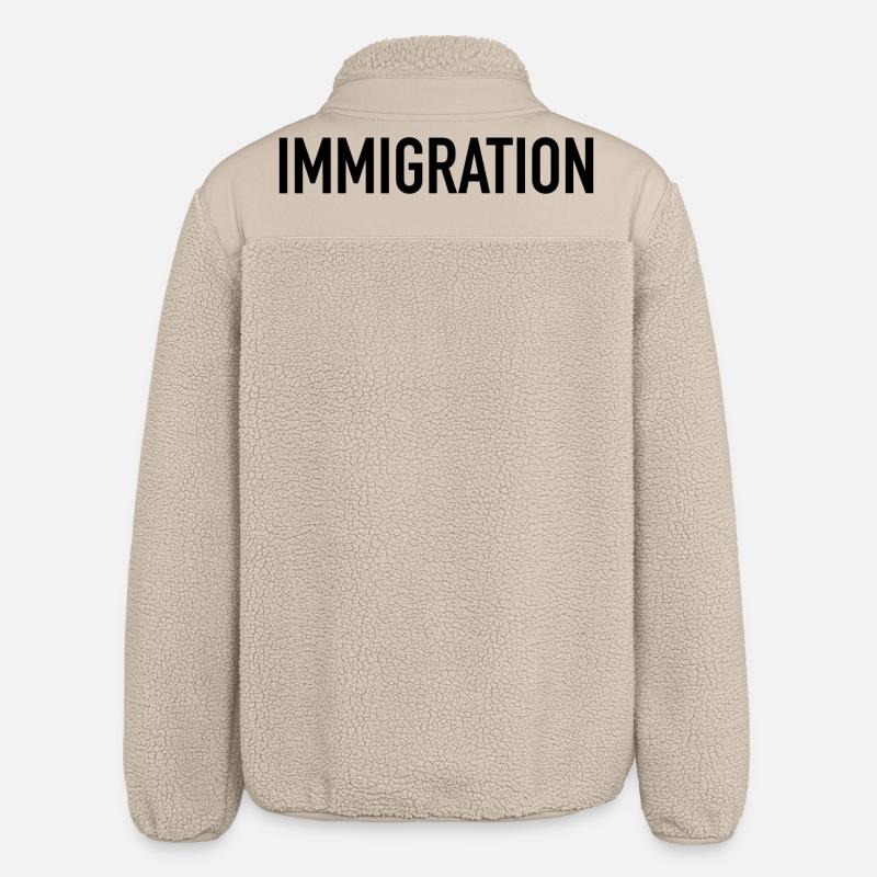 Immigration Typography Statement - Relaxed Fit Unisex Sherpa Jacket by Stanley/Stella - beige