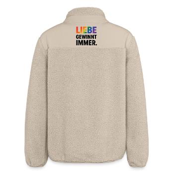 Regenbogen Spruch Liebe Gewinnt Immer - Relaxed Fit Unisex Sherpajacke von Stanley/Stella - Beige - Hinten
