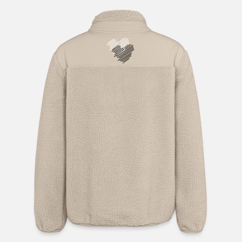 Two Hearts Scribble - Relaxed Fit Unisex Sherpa Jacket by Stanley/Stella - beige