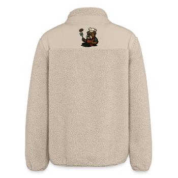 Bulldog Grill Master Flipping Steak Cartoon Art - Relaxed Fit Unisex Sherpa Jacket by Stanley/Stella - beige - Back