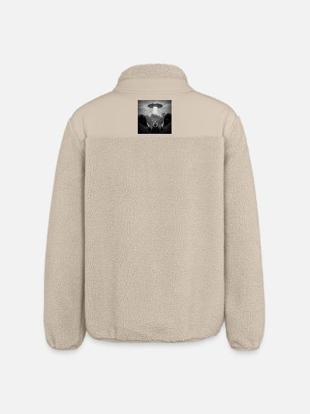 Funny UFO Space Cat Alien Design - Relaxed Fit Unisex Sherpa Jacket by Stanley/Stella - beige