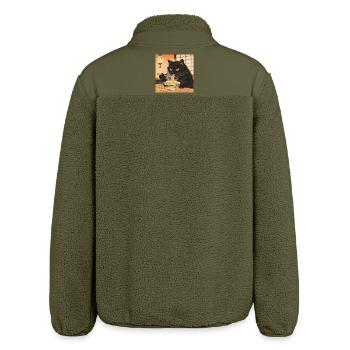 Cute Cat Ramen Noodles Japan Wave Gift Retra - Relaxed Fit Unisex Sherpa Jacket by Stanley/Stella - khaki - Back