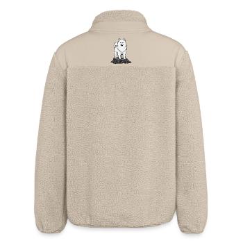 Samoyed Dog on Rock Portrait White Smile - Relaxed Fit Unisex Sherpa Jacket by Stanley/Stella - beige - Back