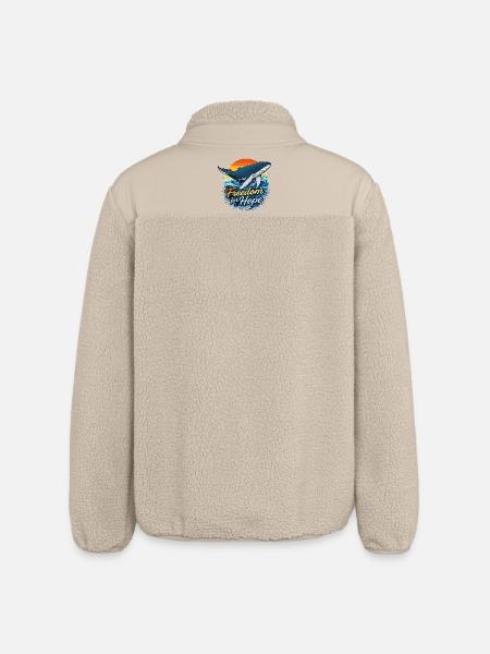 Freedom for Hope - Whale Sundowner - Relaxed Fit Unisex Sherpa Jacket by Stanley/Stella - beige