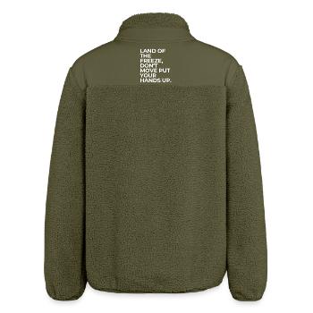 Lustiges USA-Zitat: Land of The Freeze Wortspiel-Humor-Witz - Relaxed Fit Unisex Sherpajacke von Stanley/Stella - Khaki - Hinten