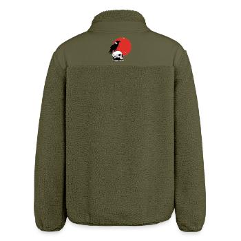 Japanischer Krähenschädel Rote Sonne – Sumi-e Raben-Tinte - Relaxed Fit Unisex Sherpajacke von Stanley/Stella - Khaki - Hinten