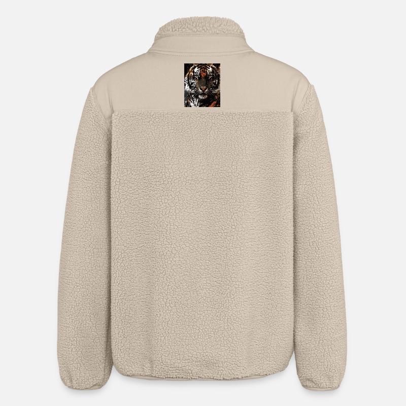 Tiger Prism Fire Picture - Relaxed Fit Unisex Sherpa Jacket by Stanley/Stella - beige