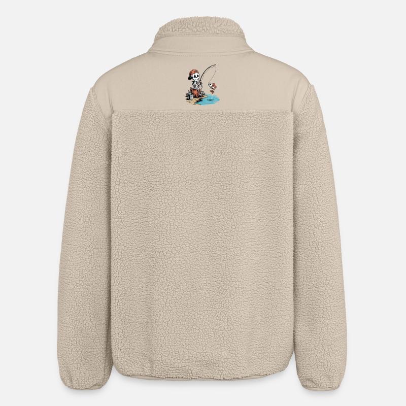 Skeleton fishing with fish on hook - Relaxed Fit Unisex Sherpa Jacket by Stanley/Stella - beige