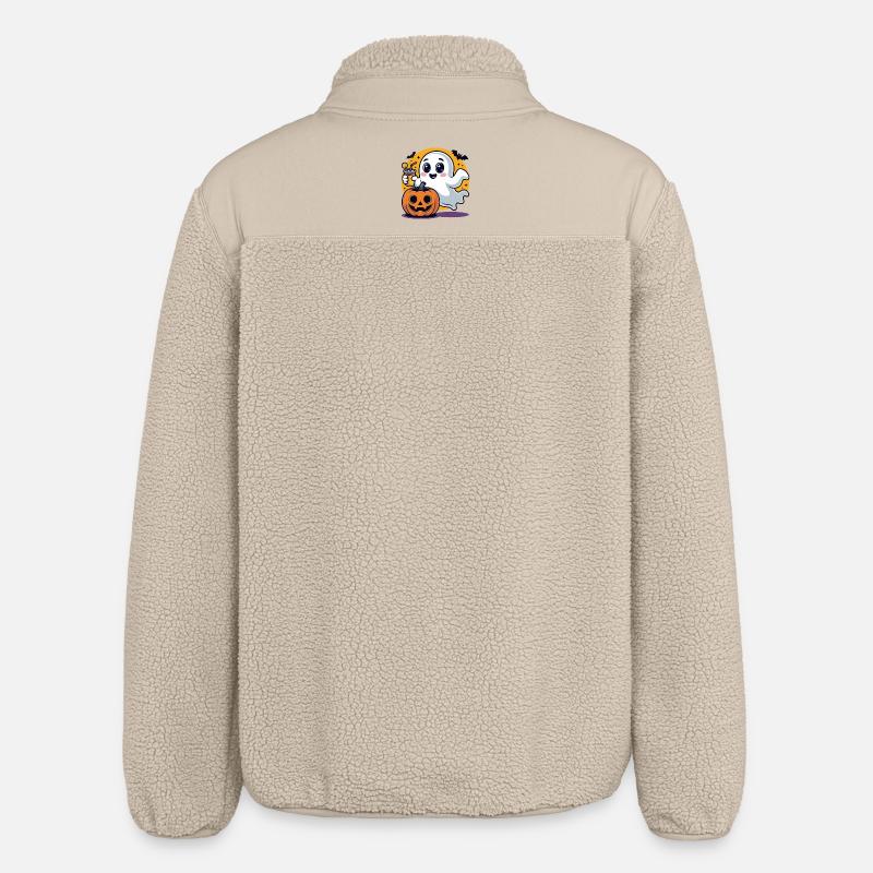 Cute Halloween Ghost with Pumpkin - Relaxed Fit Unisex Sherpa Jacket by Stanley/Stella - beige