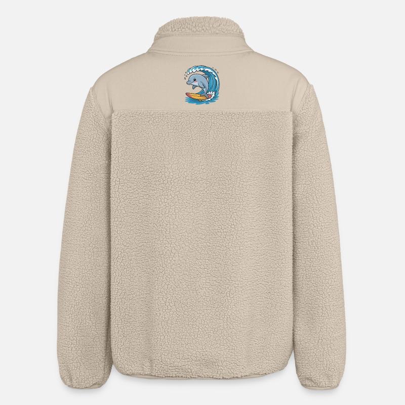 Dolphin Surfer on Wave Magic - Relaxed Fit Unisex Sherpa Jacket by Stanley/Stella - beige