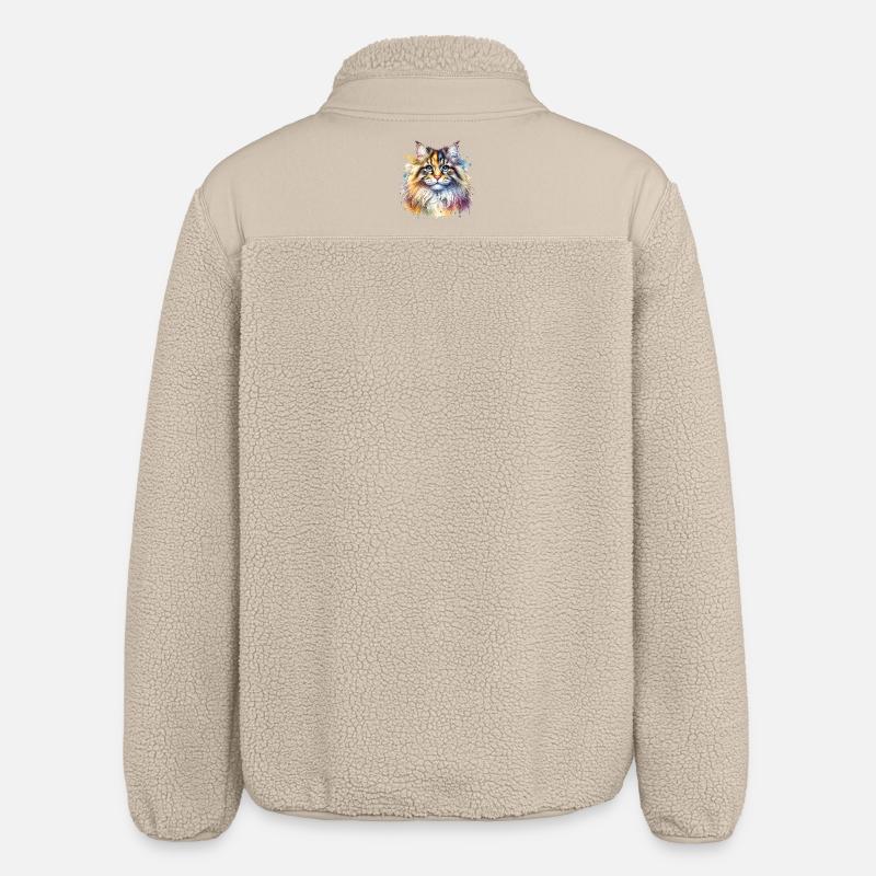 Norwegian Forest Cat Motif - Relaxed Fit Unisex Sherpa Jacket by Stanley/Stella - beige