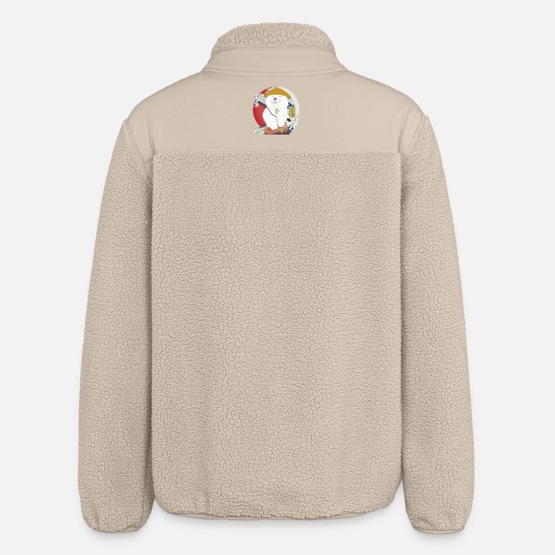 Chat samouraï assis sur le bois - Veste sherpa unisexe coupe décontractée Stanley/Stella - beige