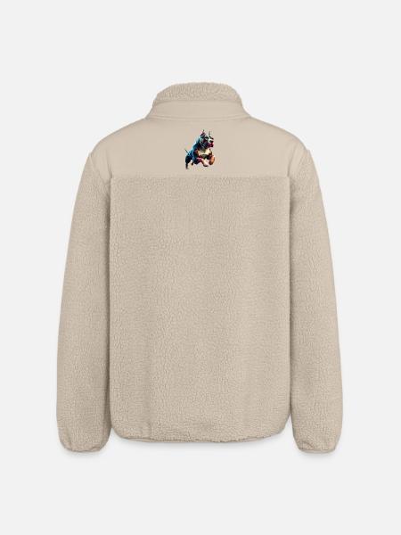 Pitbull Hund läuft Origami Geometrisch 3D - Relaxed Fit Unisex Sherpajacke von Stanley/Stella - Beige