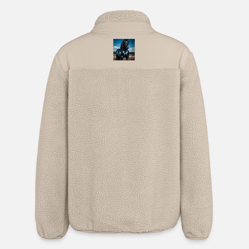 Mächtiges schwarzes Pferd - Relaxed Fit Unisex Sherpajacke von Stanley/Stella - Beige