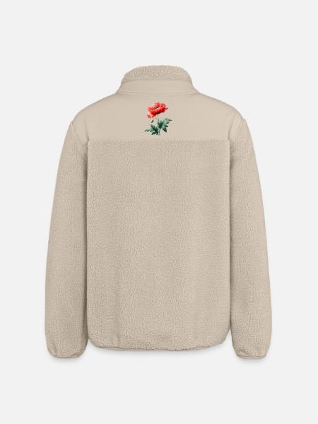 Unikkoaihe: Kirkkaan punainen unikko - Unisex rento leikkaus -sherpatakki Stanley/Stellalta - beige