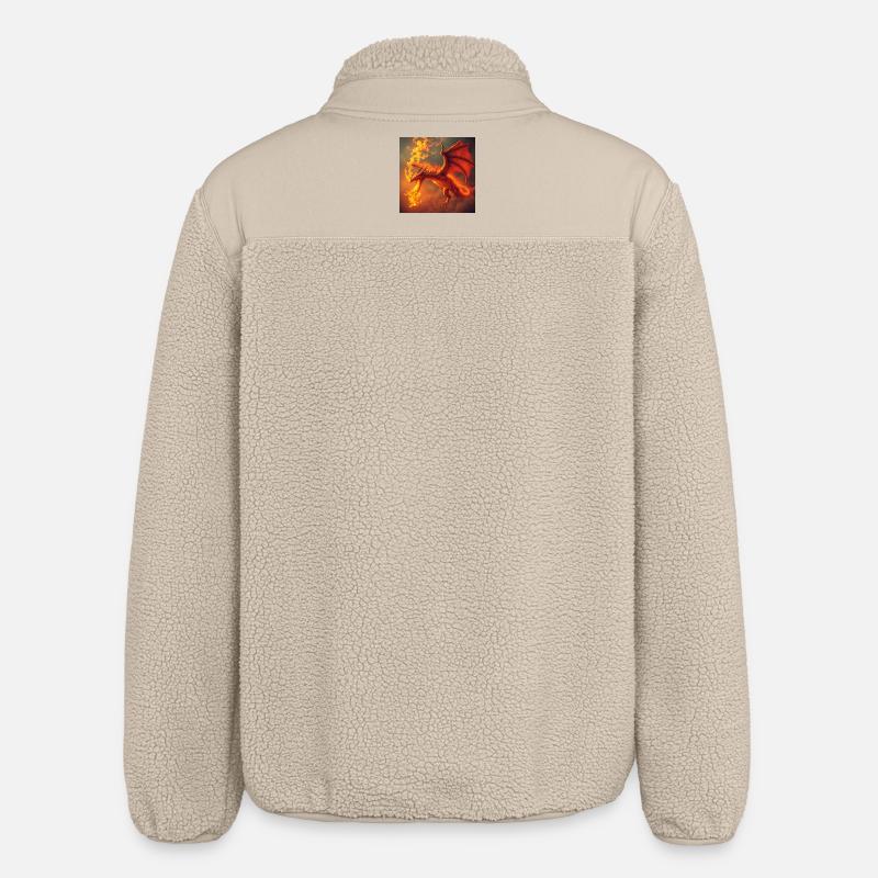 Fire Dragon in the Flame Tail - Relaxed Fit Unisex Sherpa Jacket by Stanley/Stella - beige
