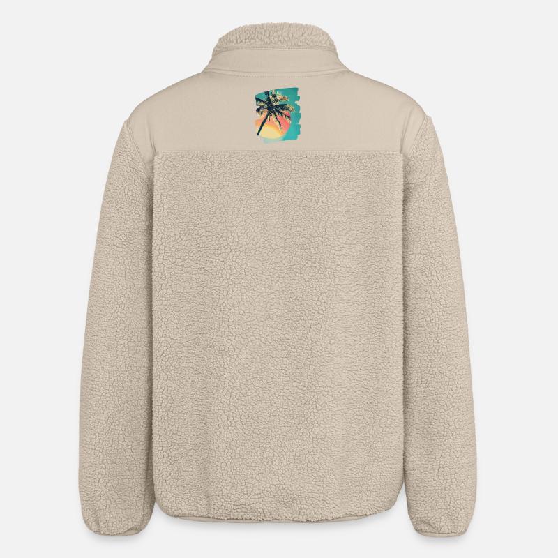 Palm Tree Sunset Summer Sun - Relaxed Fit Unisex Sherpa Jacket by Stanley/Stella - beige